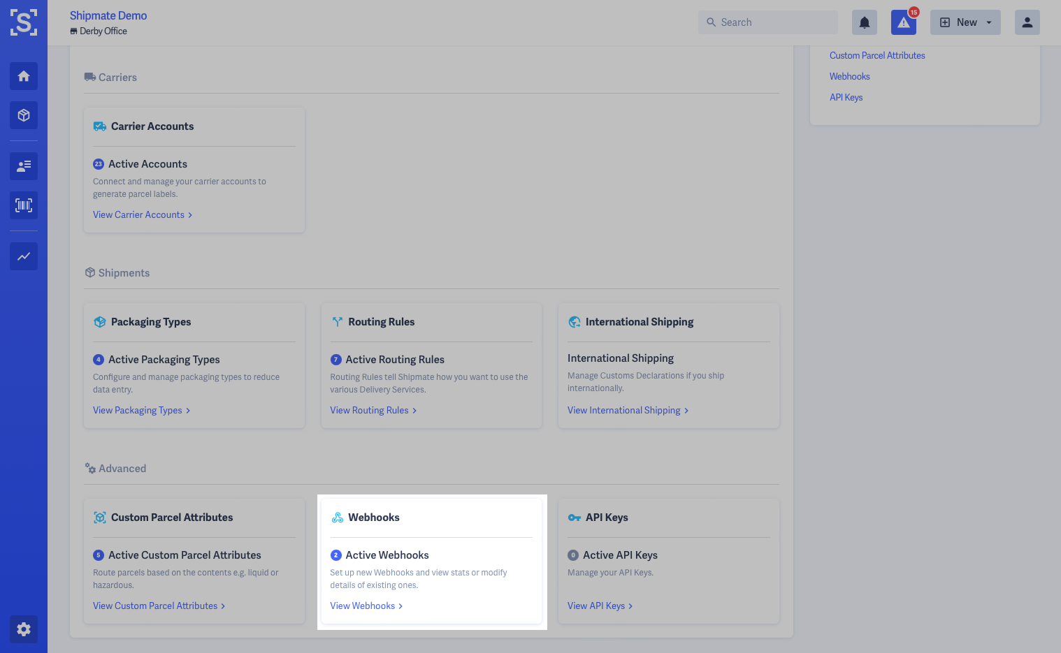 Shipmate Webhooks Settings - Step 1 Shipmate Webhooks Settings - Step 1
