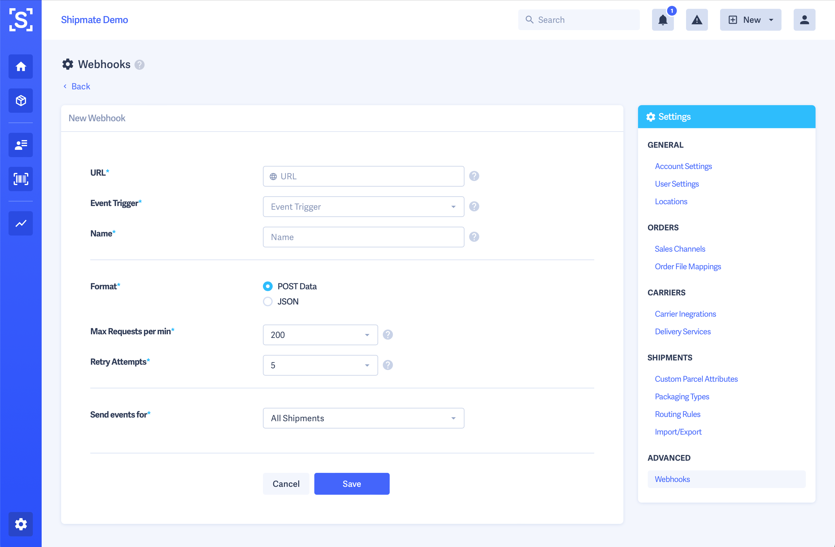 Shipmate Webhooks Settings - Step 3 Shipmate Webhooks Settings - Step 3