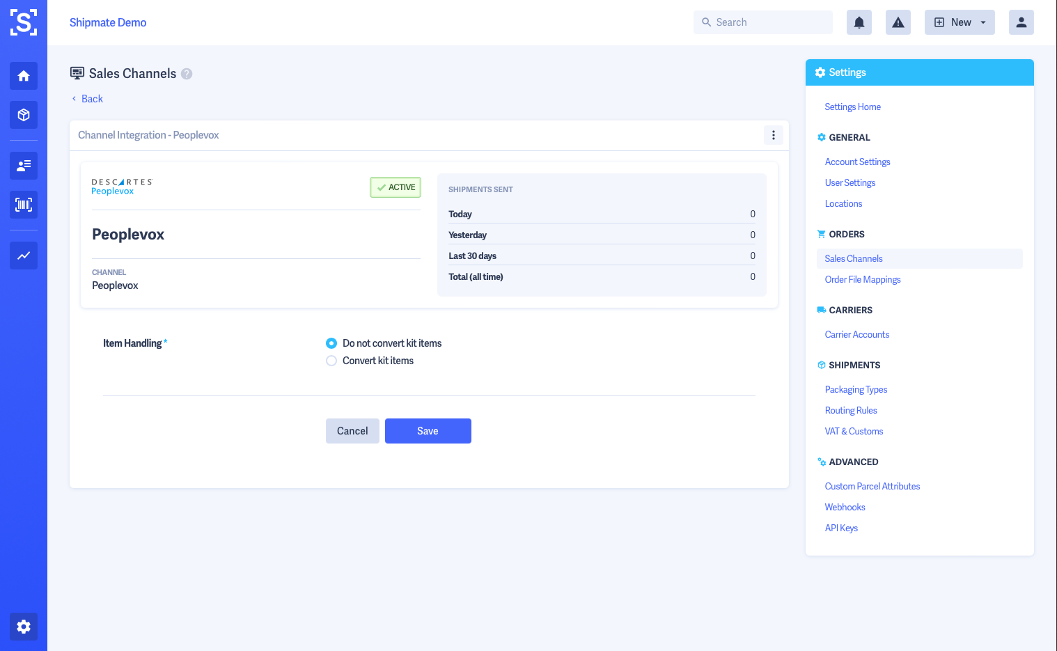 Shipmate - Peoplevox Channel Settings Shipmate - Peoplevox Channel Settings