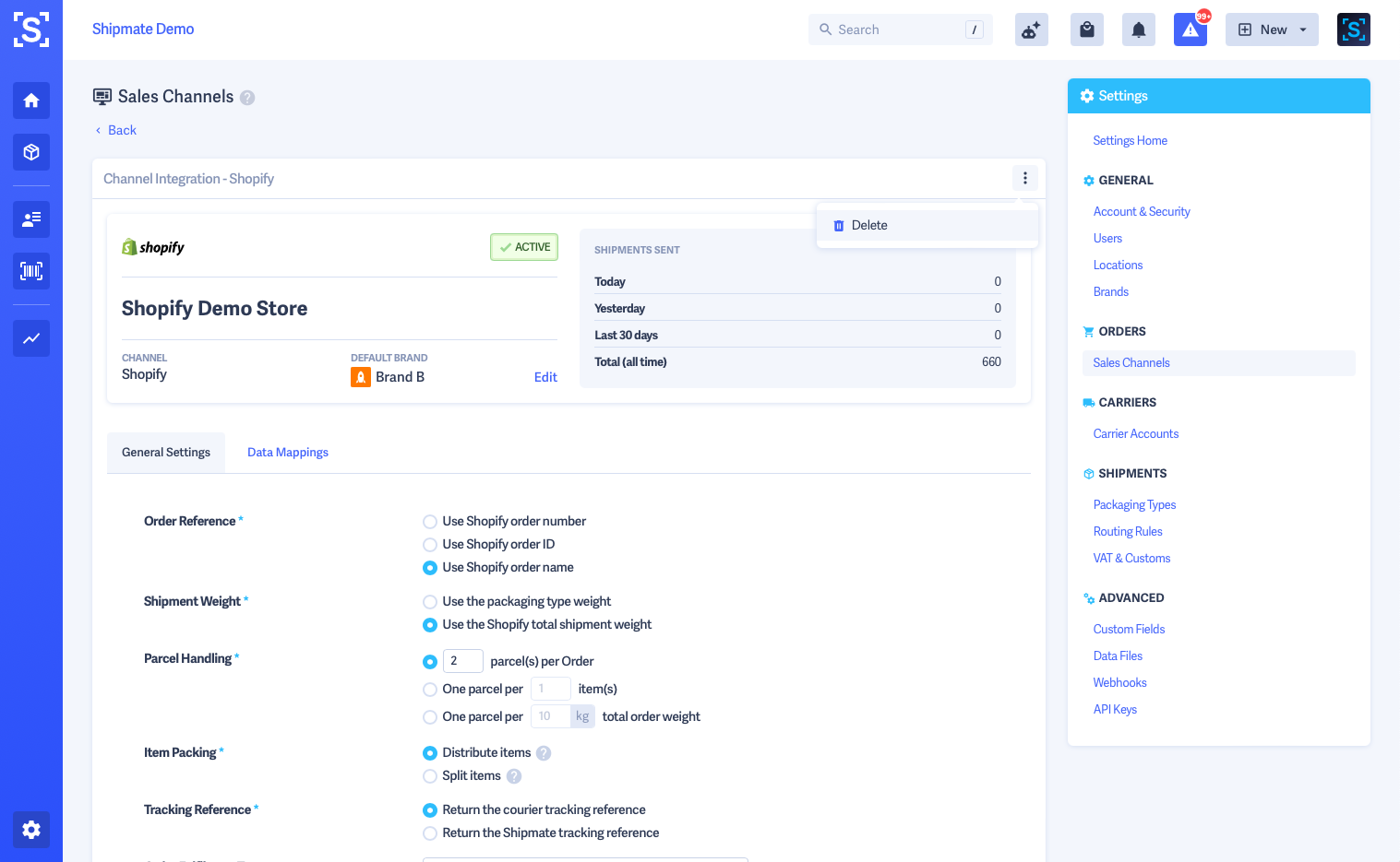 Shipmate - Shopify Channel Settings Shipmate - Shopify Channel Settings