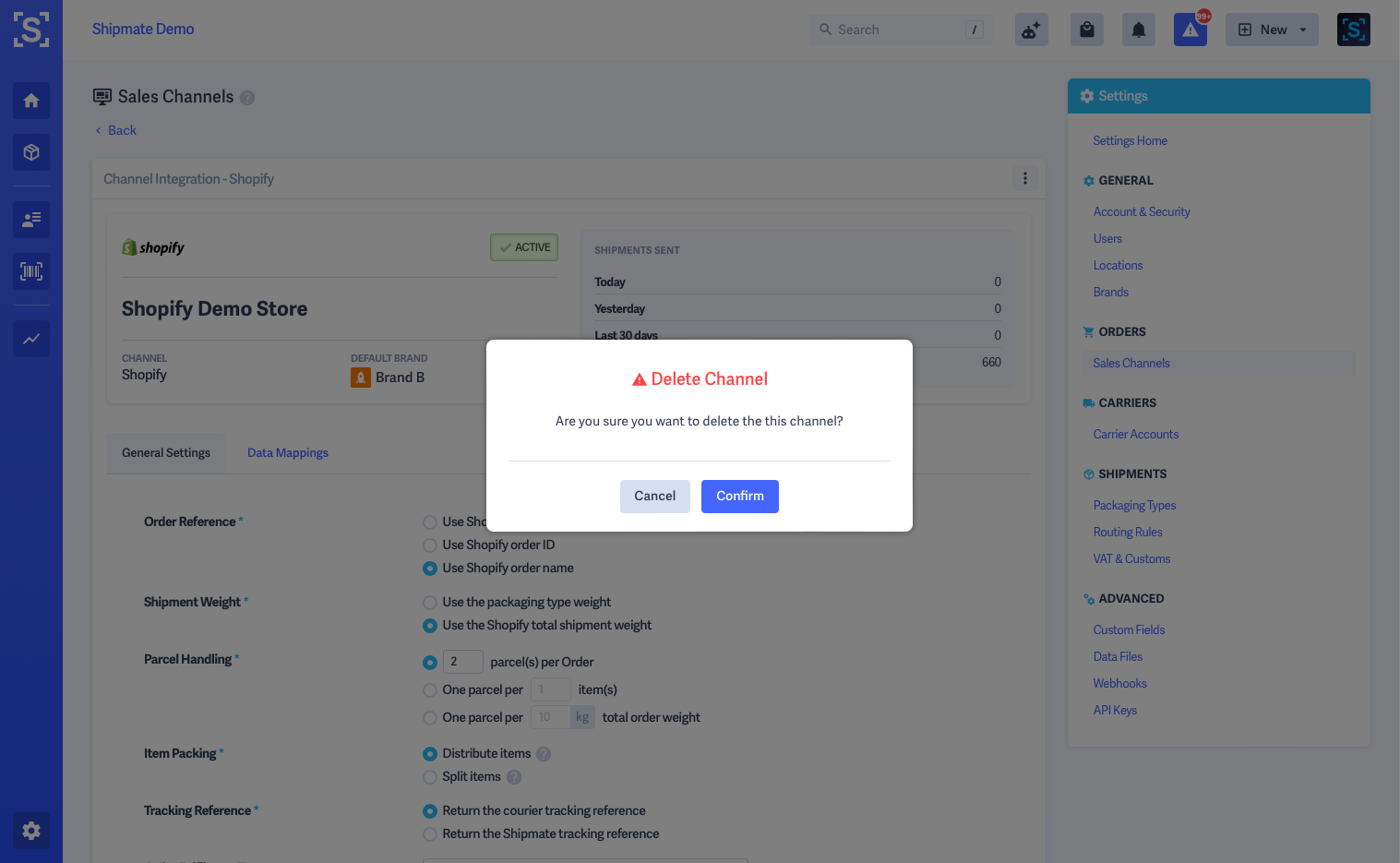 Shipmate - Delete Shopify Channel Confirmation Shipmate - Delete Shopify Channel Confirmation