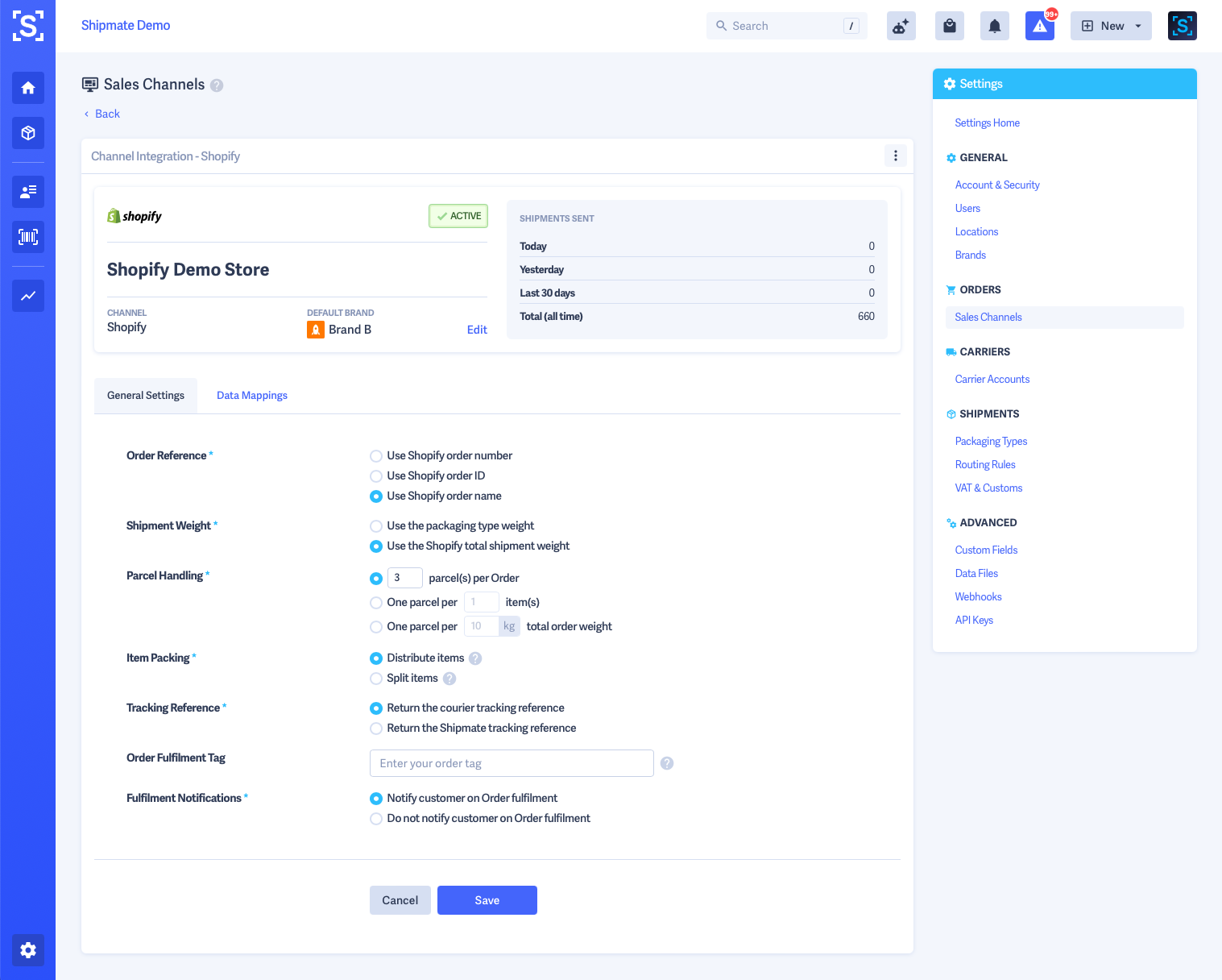 Shipmate - Shopify Channel Settings Shipmate - Shopify Channel Settings