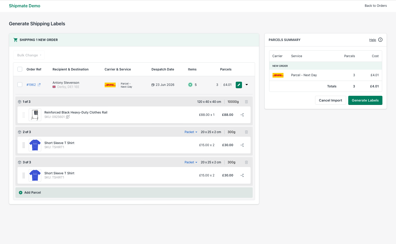 Shipmate - Shopify Plugin - Processing an Order