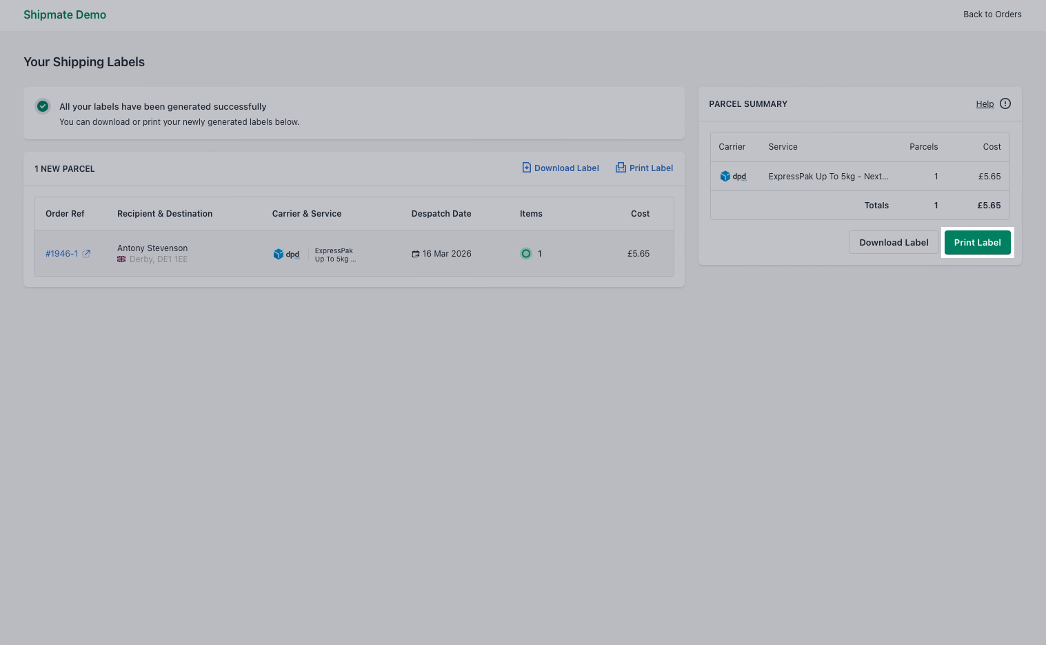 Shopify - Print Shipping Labels
