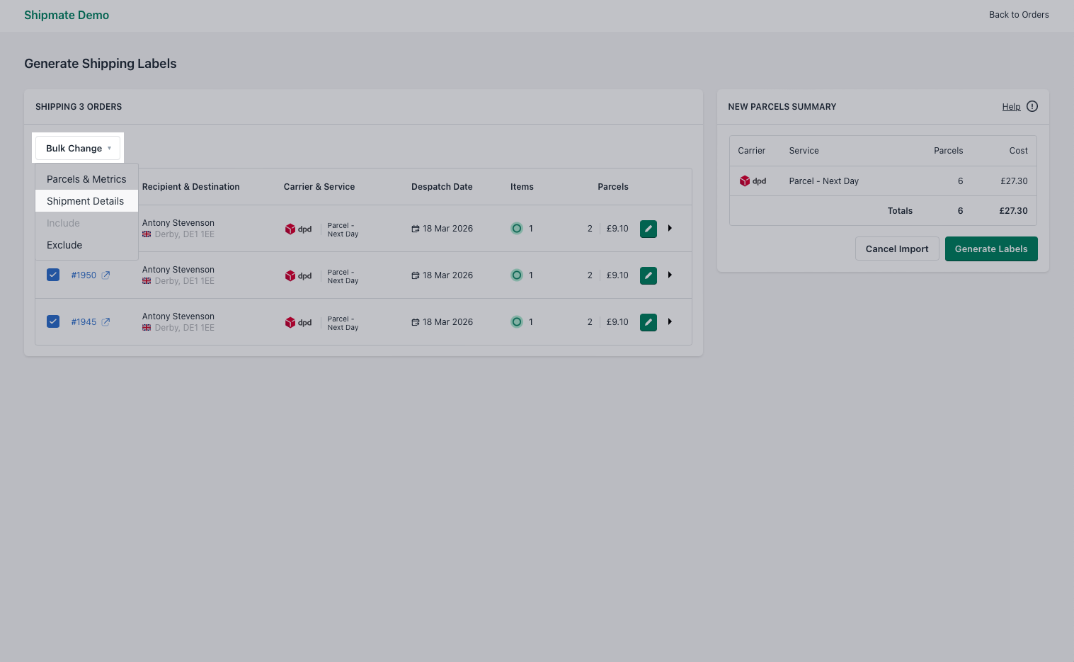 Shipmate - Shopify - Bulk Updating Shipment Details