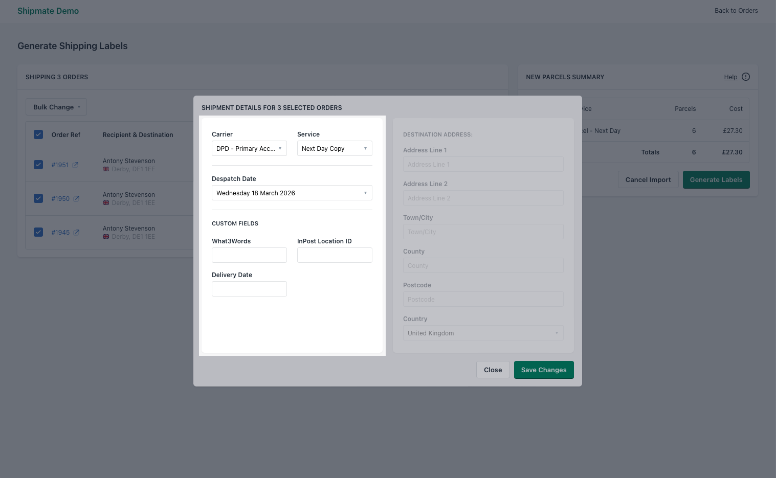 Shipmate - Shopify - Bulk Updating Shipment Details Options