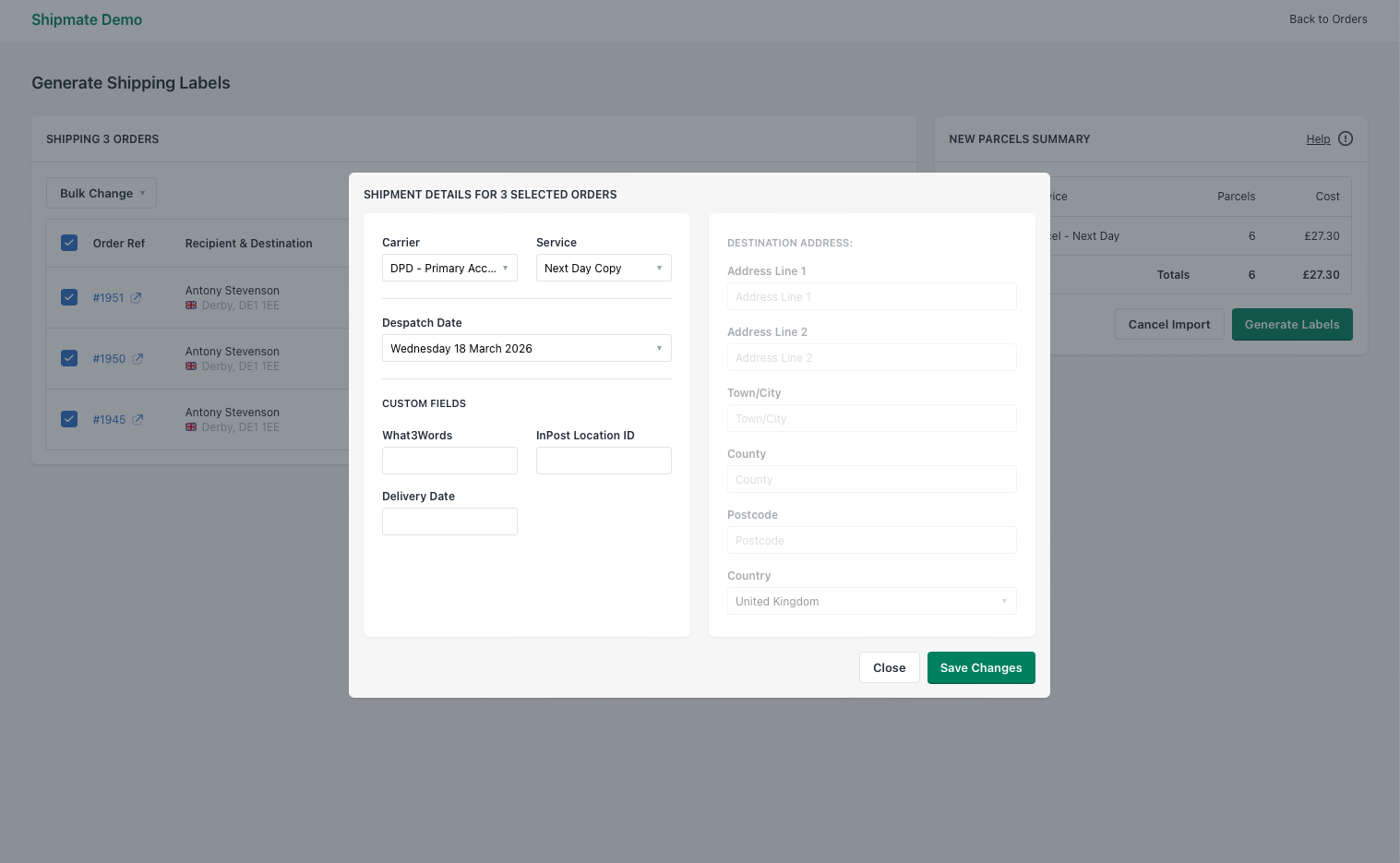 Shipmate - Shopify - Bulk Updating Shipment Details Options