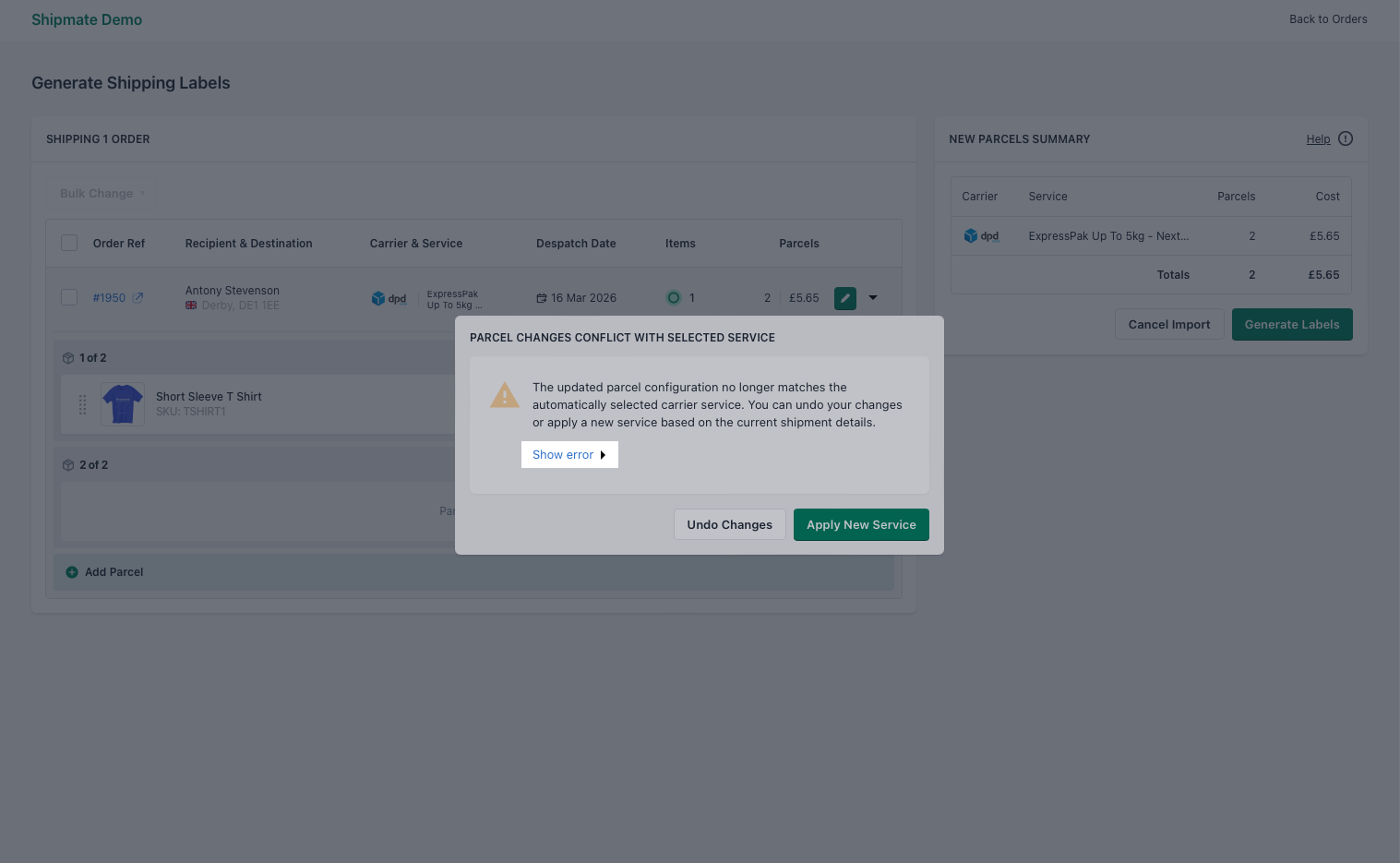 Shipmate - Shopify - Update Delivery Address