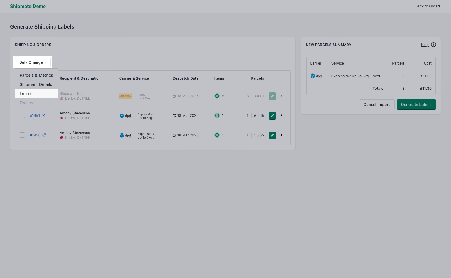 Shipmate - Shopify - Including Orders in Import