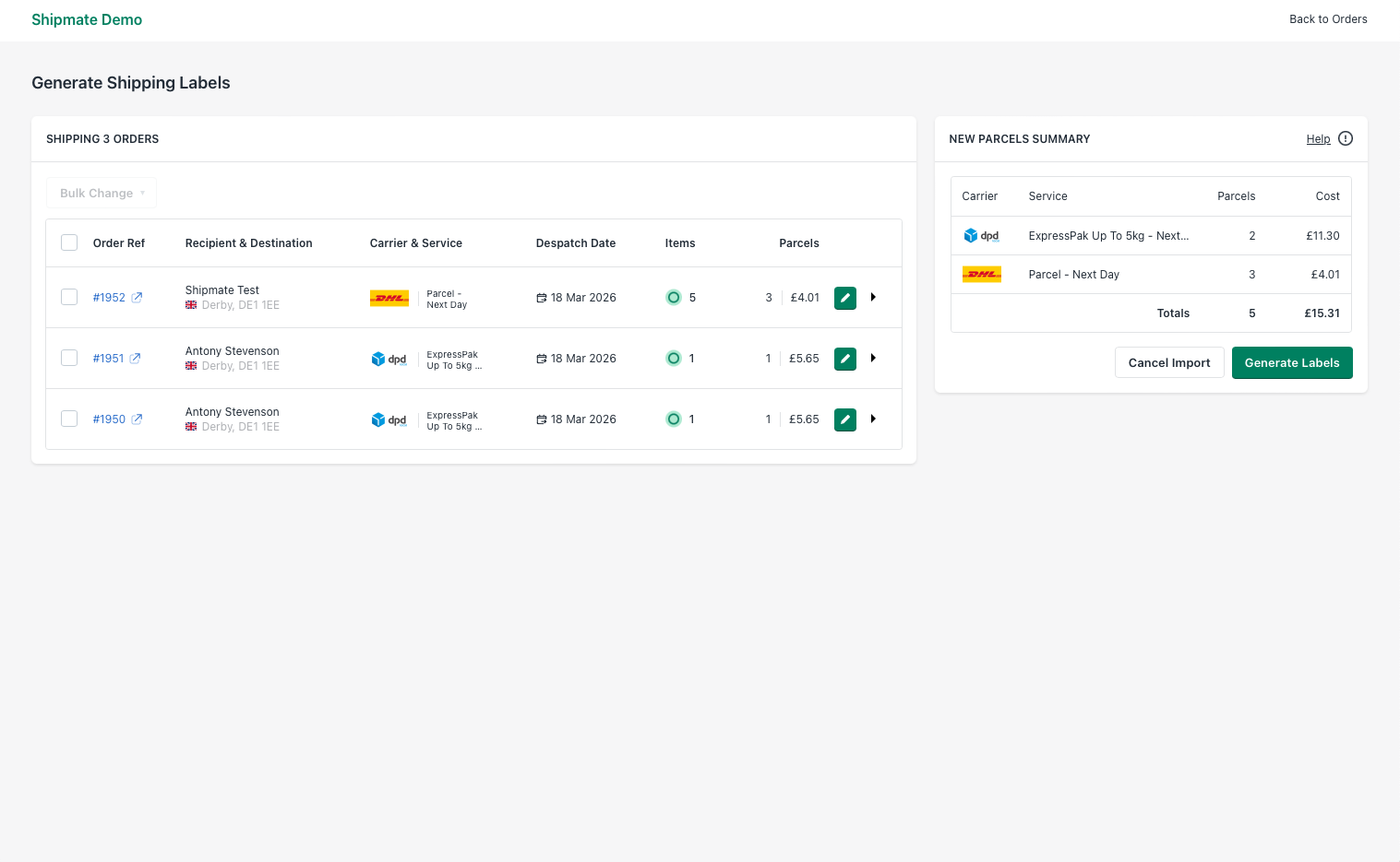 Shipmate - Shopify - Including Orders in Import