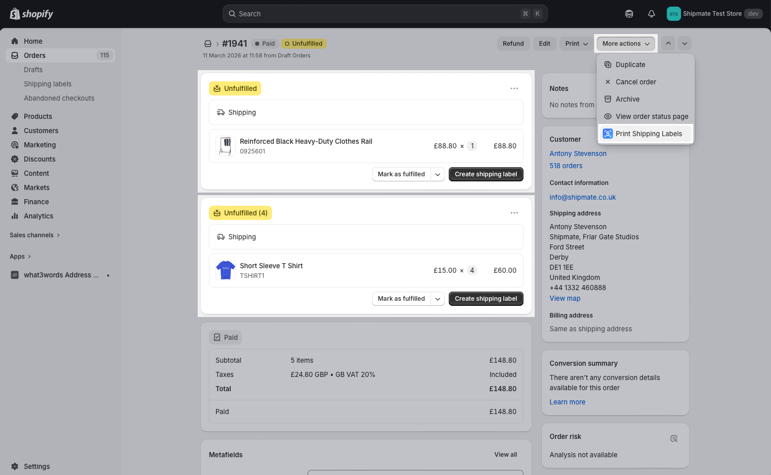 Shopify - Order with Multiple Fulfilments