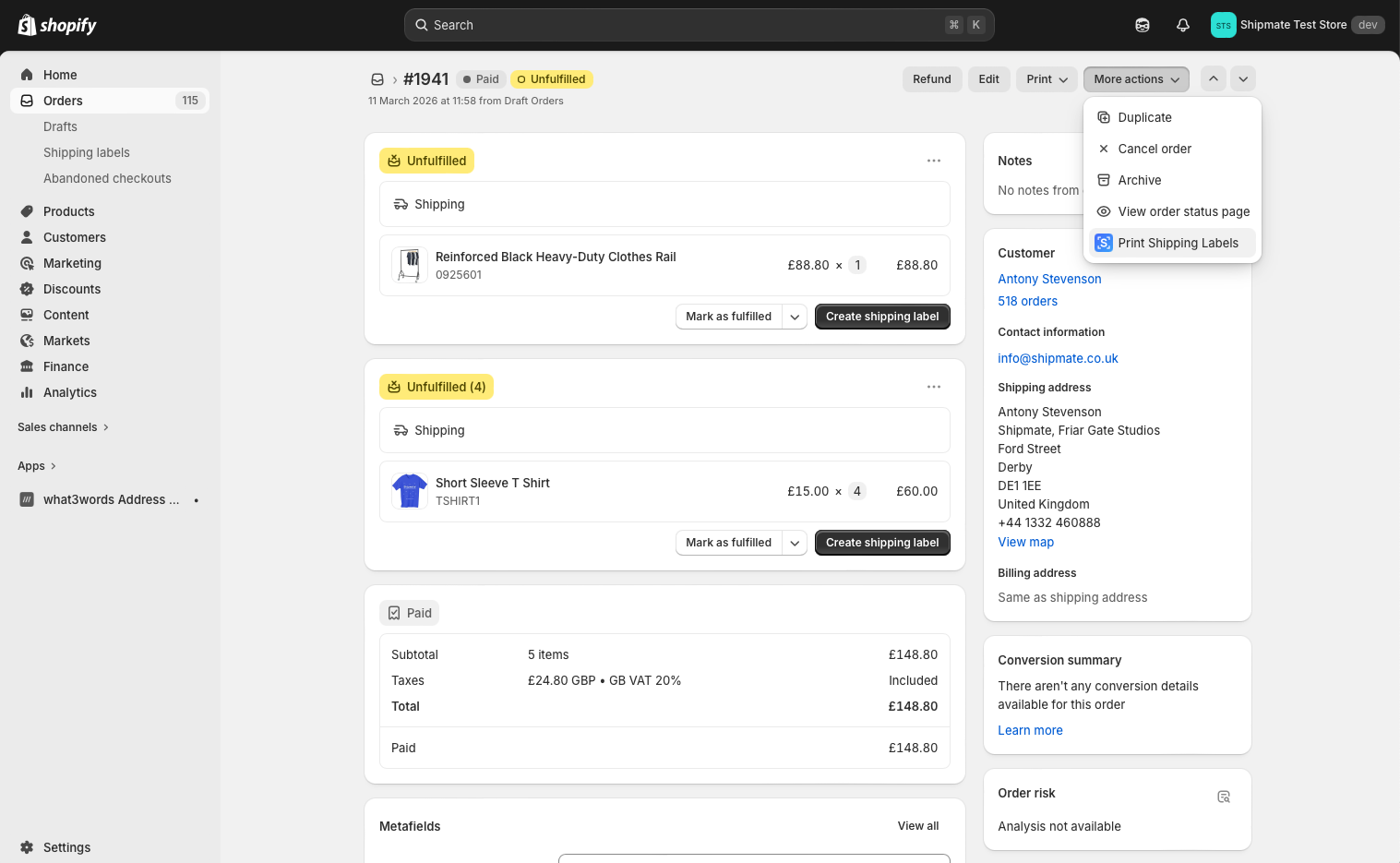 Shopify - Order with Multiple Fulfilments