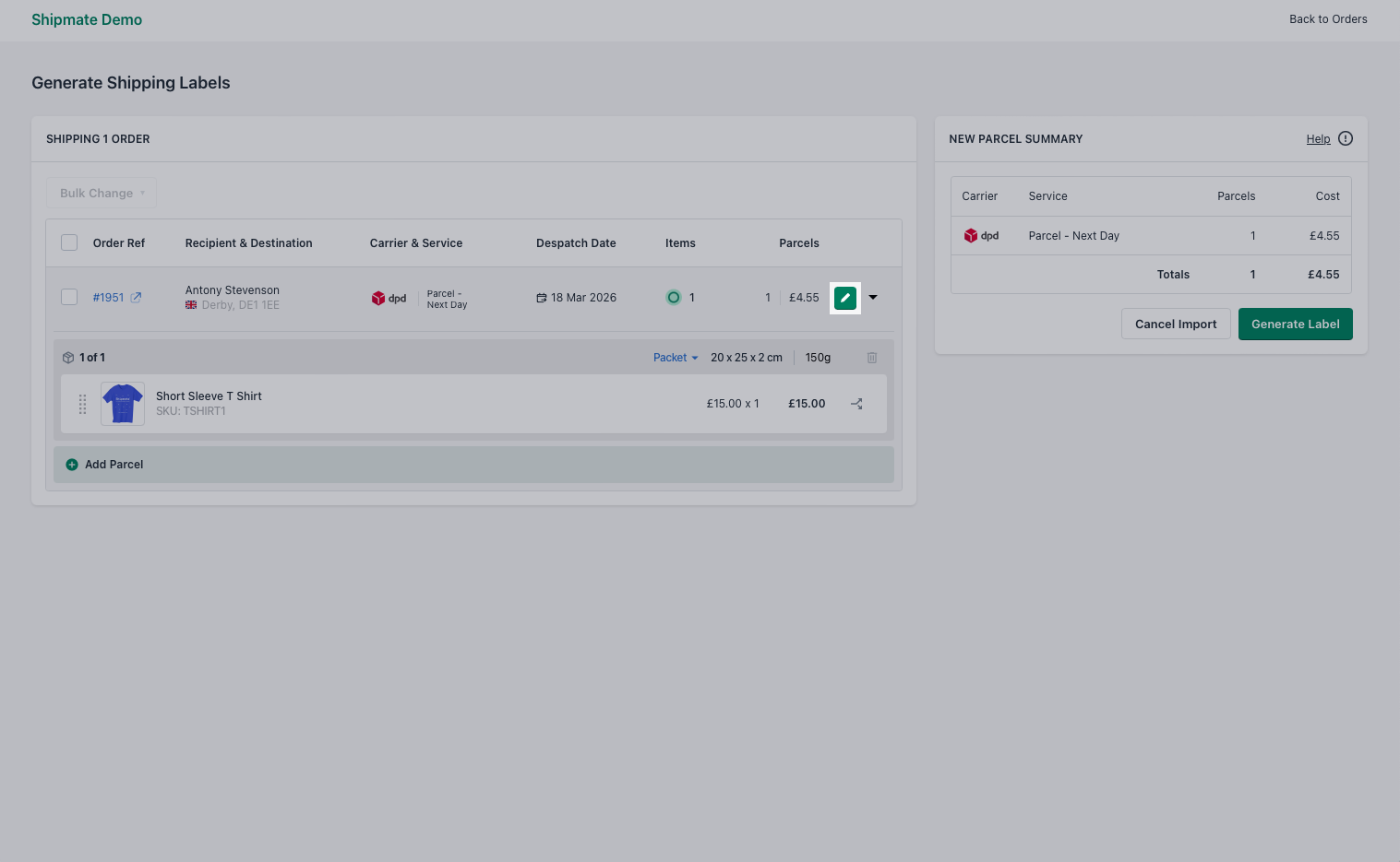Shipmate - Shopify Plugin - Edit Shipment Details Button