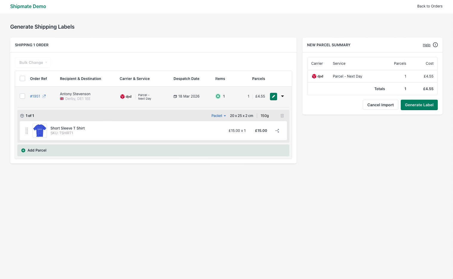 Shipmate - Shopify Plugin - Edit Shipment Details Button