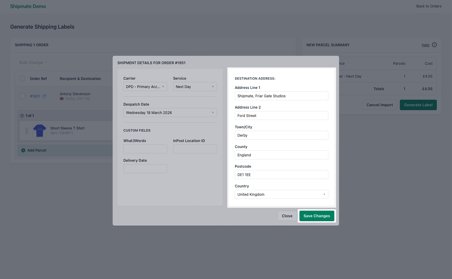 Shipmate - Shopify Plugin - Edit Delivery Address