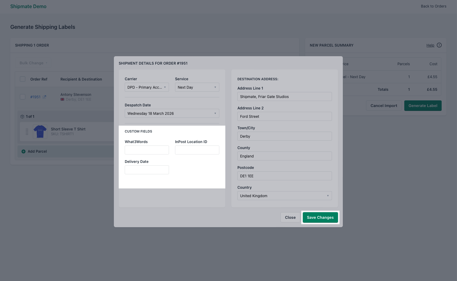 Shipmate - Shopify Plugin - Edit Custom Fields