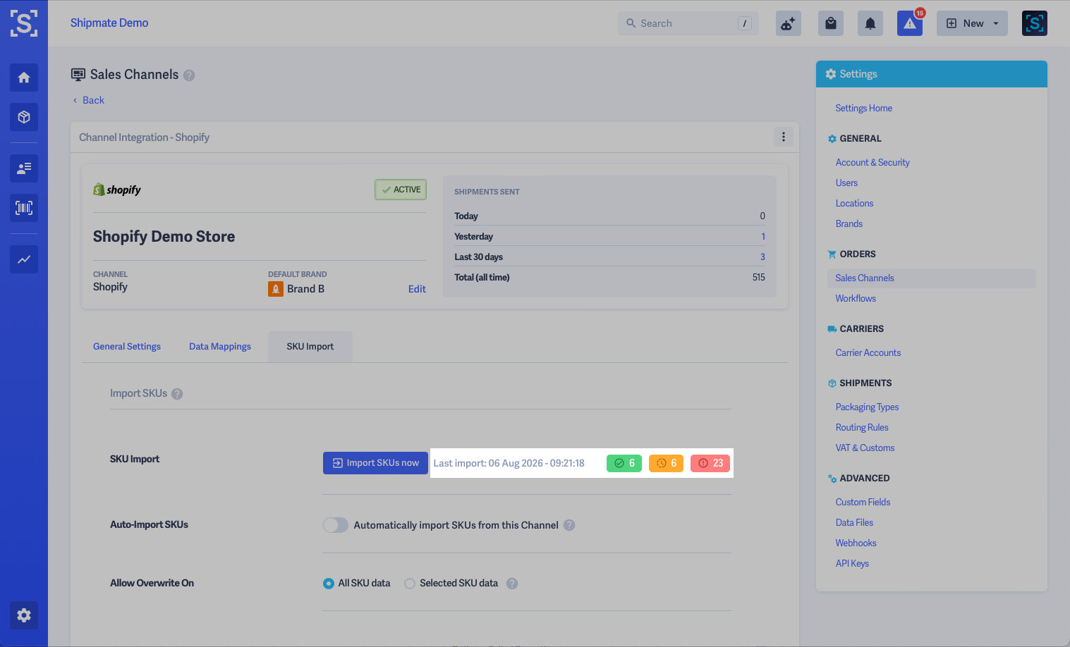 Shipmate - Shopify SKU Import - Import Summary