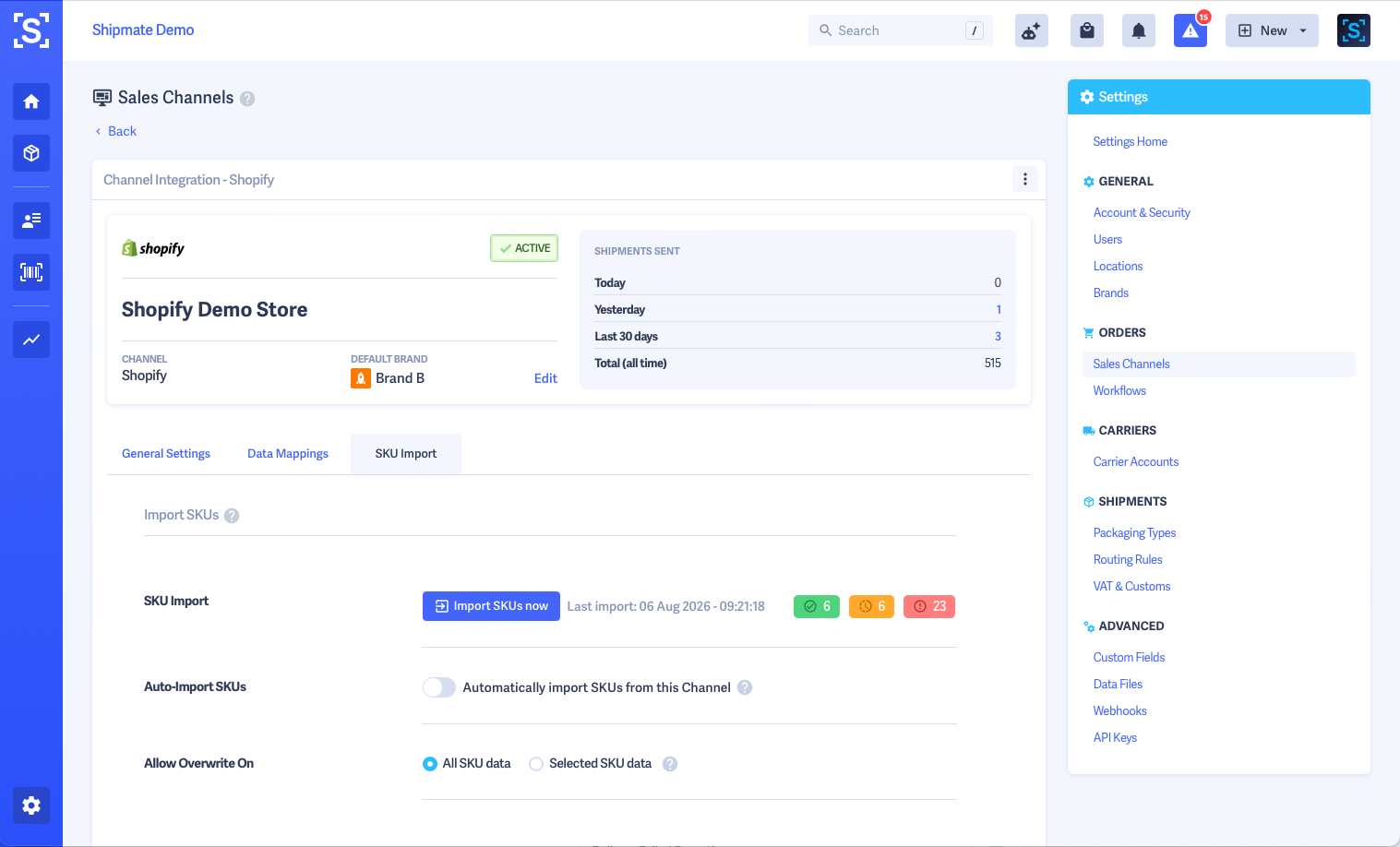 Shipmate - Shopify SKU Import - Import Summary