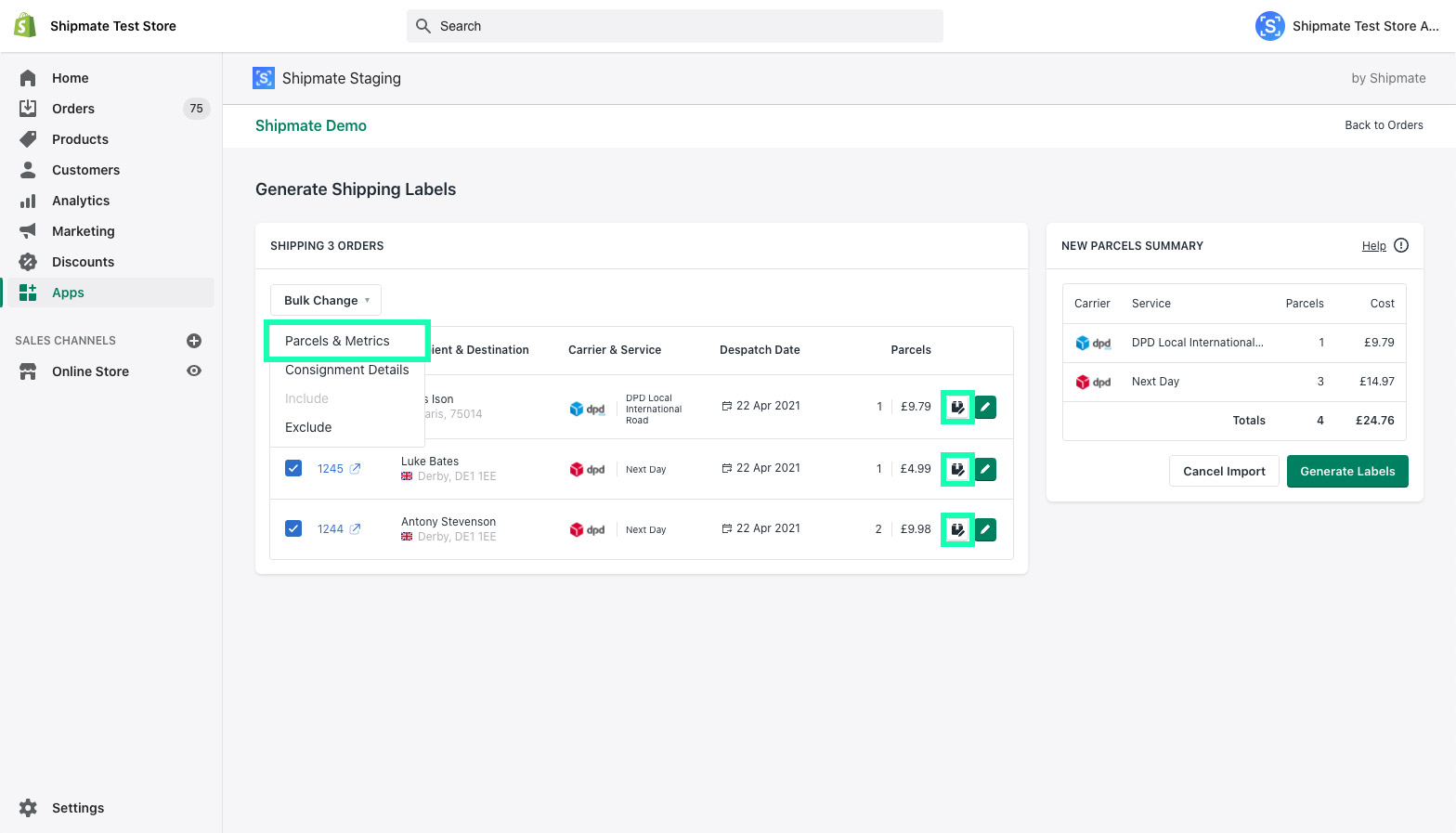 Shipmate - Shopify - Choosing the number of parcels Shipmate - Shopify - Choosing the number of parcels