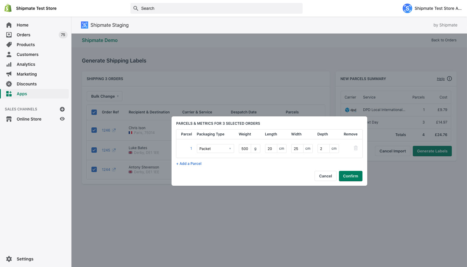 Shipmate - Shopify - Choosing the number of parcels Shipmate - Shopify - Choosing the number of parcels