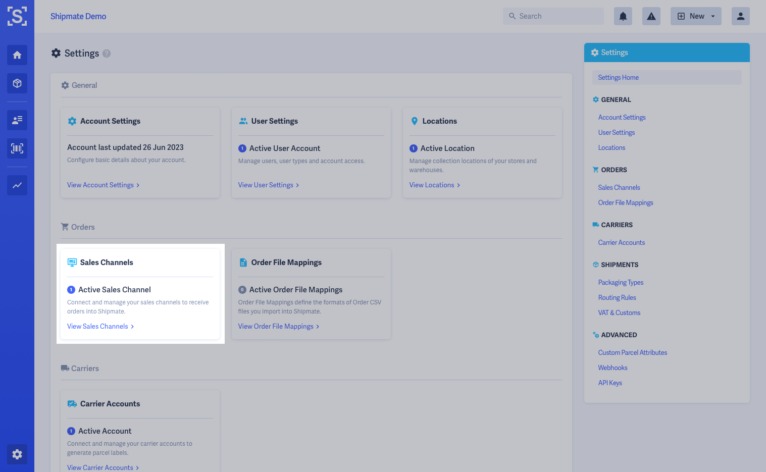 Shipmate - Settings - Sales Channels Shipmate - Settings - Sales Channels