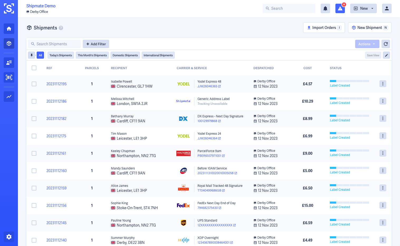 Shipmate - Shipments List Shipmate - Shipments List