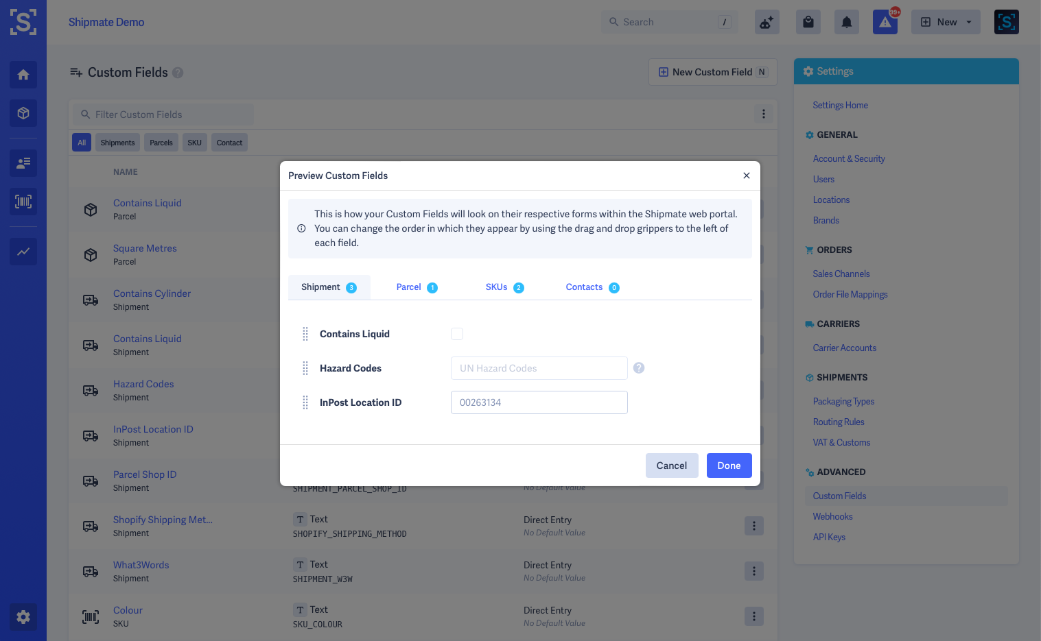 Shipmate - Custom Fields (Preview Custom Fields Popup) Shipmate - Custom Fields (Preview Custom Fields Popup)