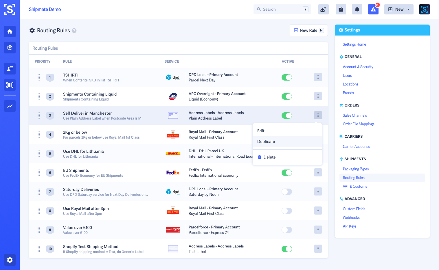 Shipmate - Settings - Routing Rules) Shipmate - Settings - Routing Rules)