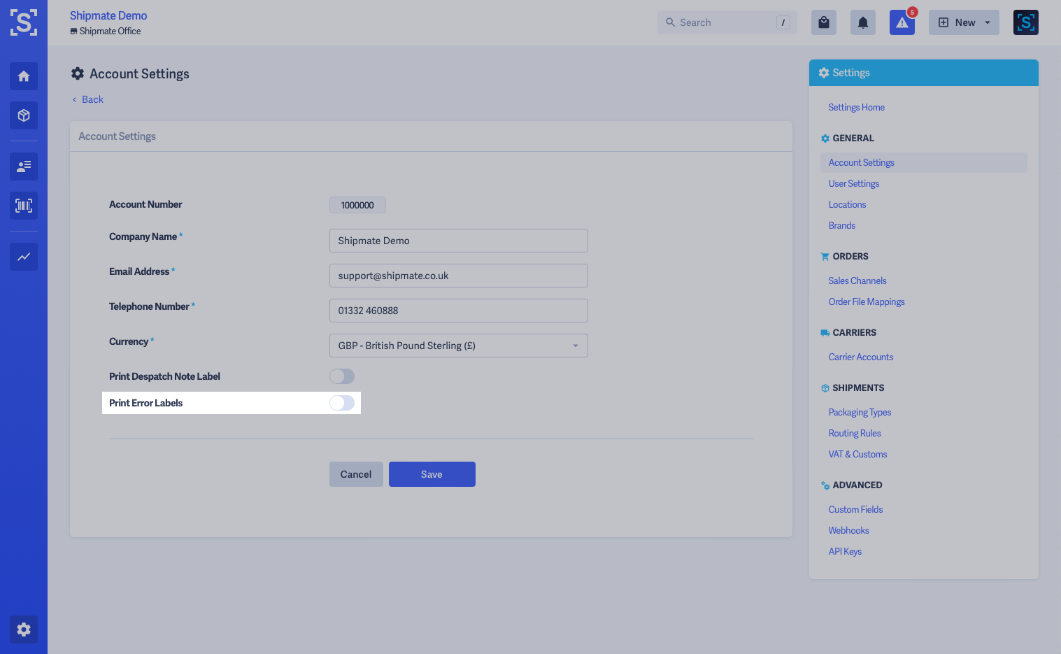 Shipmate - Account Settings - Error Labels Toggle Highlighted Shipmate - Account Settings - Error Labels Toggle Highlighted