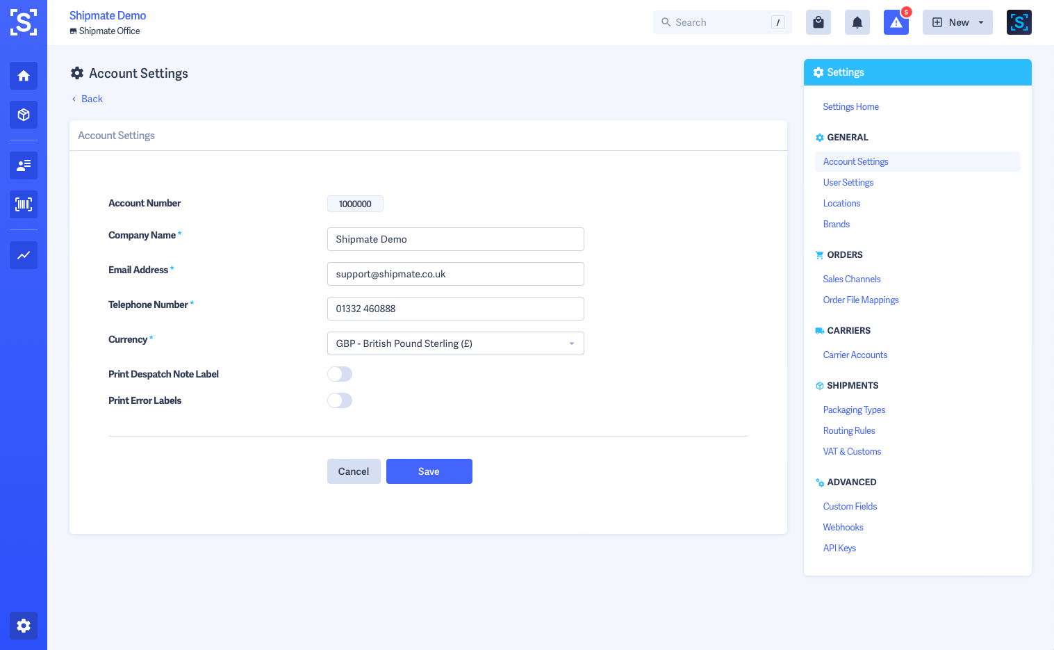 Shipmate - Account Settings Shipmate - Account Settings