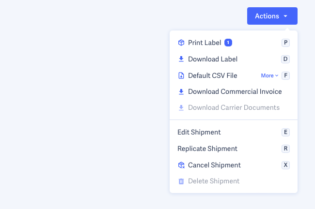 Shipmate - View Shipment - Actions Menu