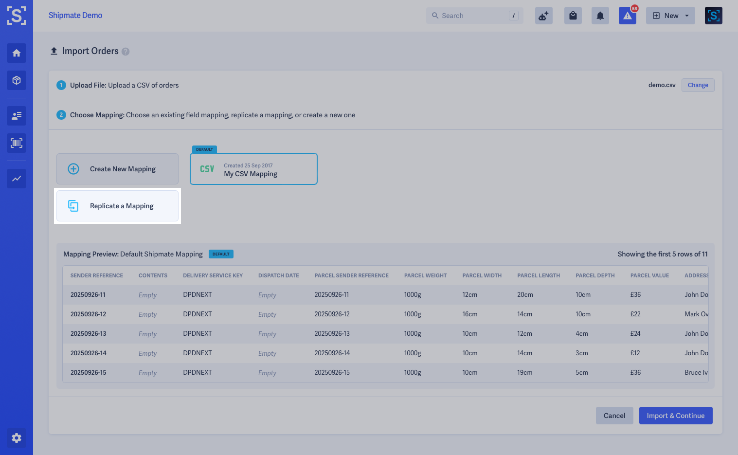 Shipmate - New Menu - New Import