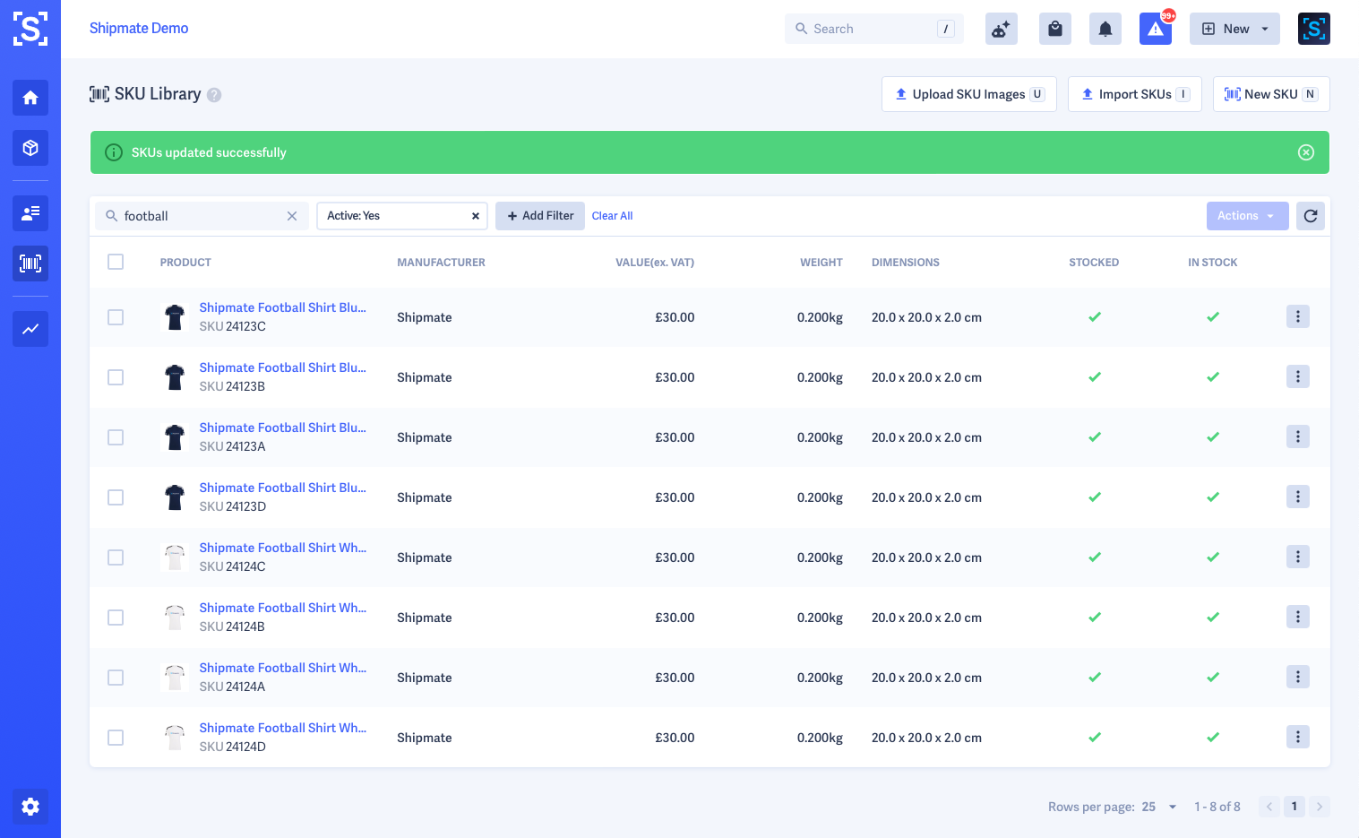 Shipmate - SKU Library - SKU Bulk Updater - Changes Saved