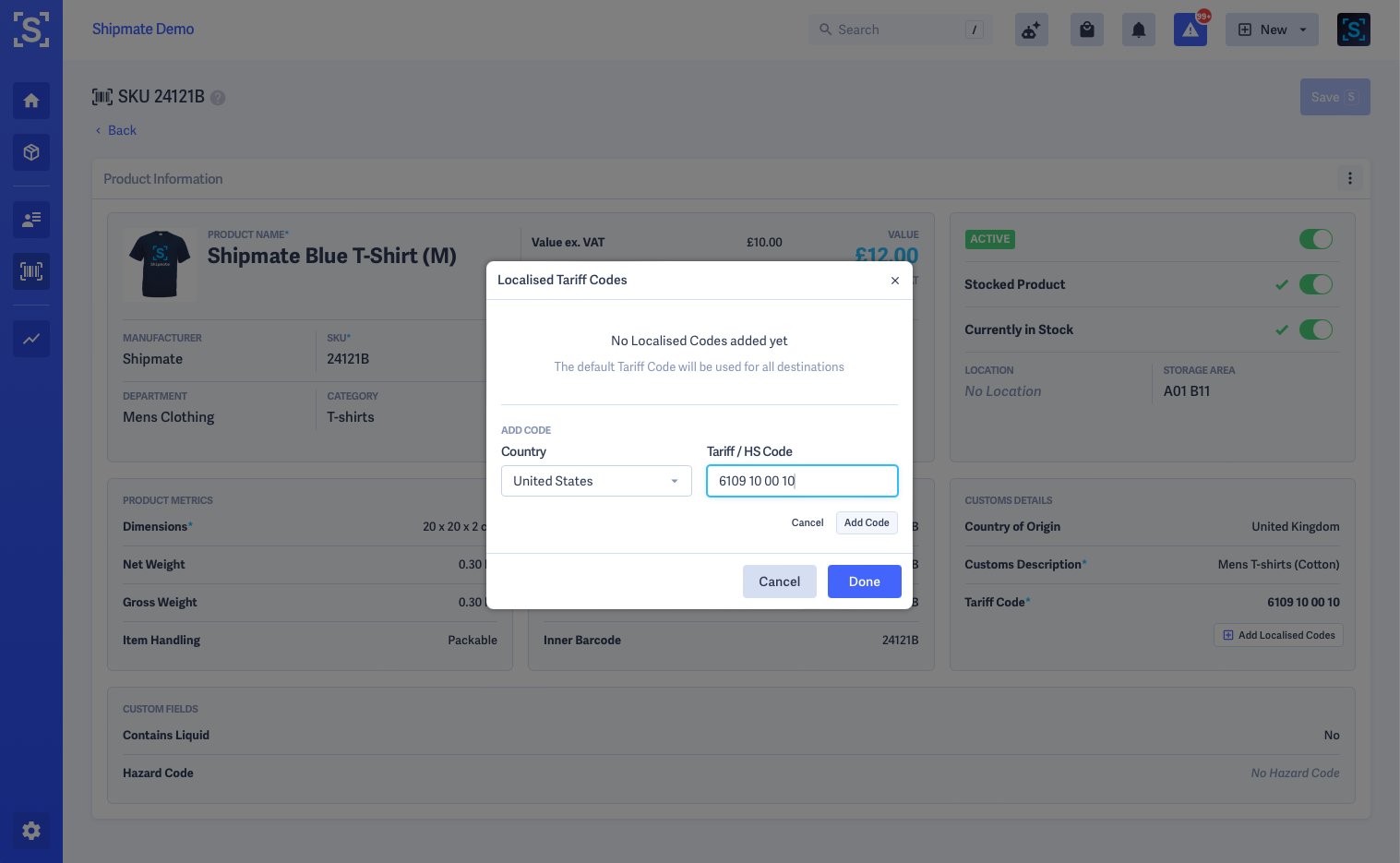 Shipmate - SKU Library - Single SKU - Localised Codes Editor