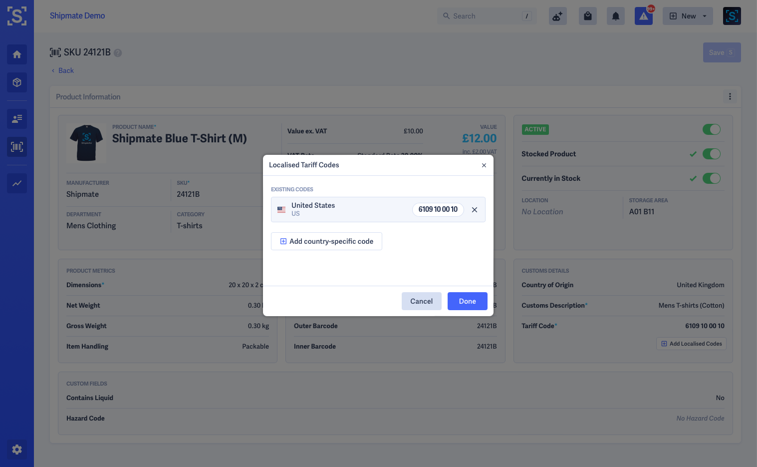 Shipmate - SKU Library - Single SKU - Localised Codes Editor