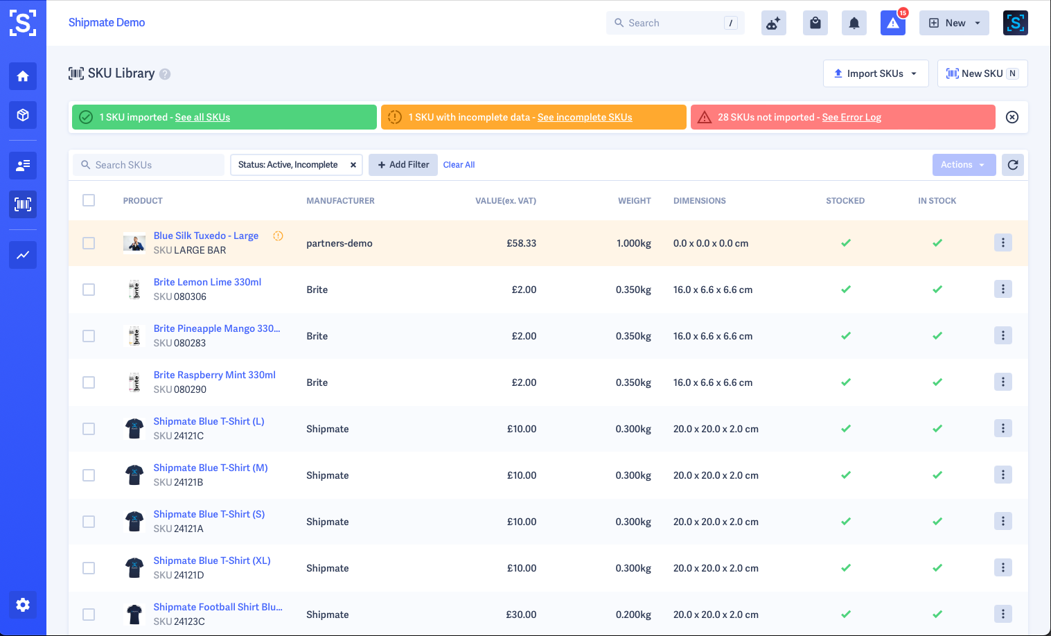 Shipmate - SKU Library - Import SKUs Summary