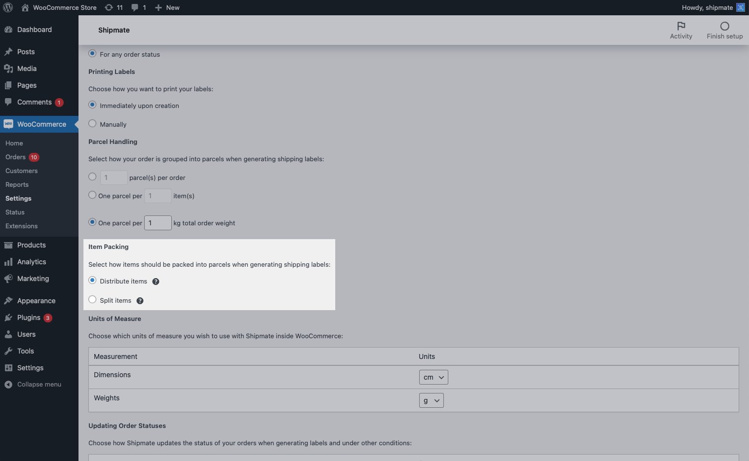 Shipmate - WooCommerce Settings - Item Packing Options Shipmate - WooCommerce Settings - Item Packing Options
