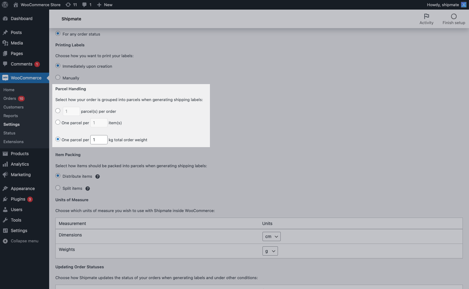 Shipmate - WooCommerce Settings - Parcel Handling Options Shipmate - WooCommerce Settings - Parcel Handling Options