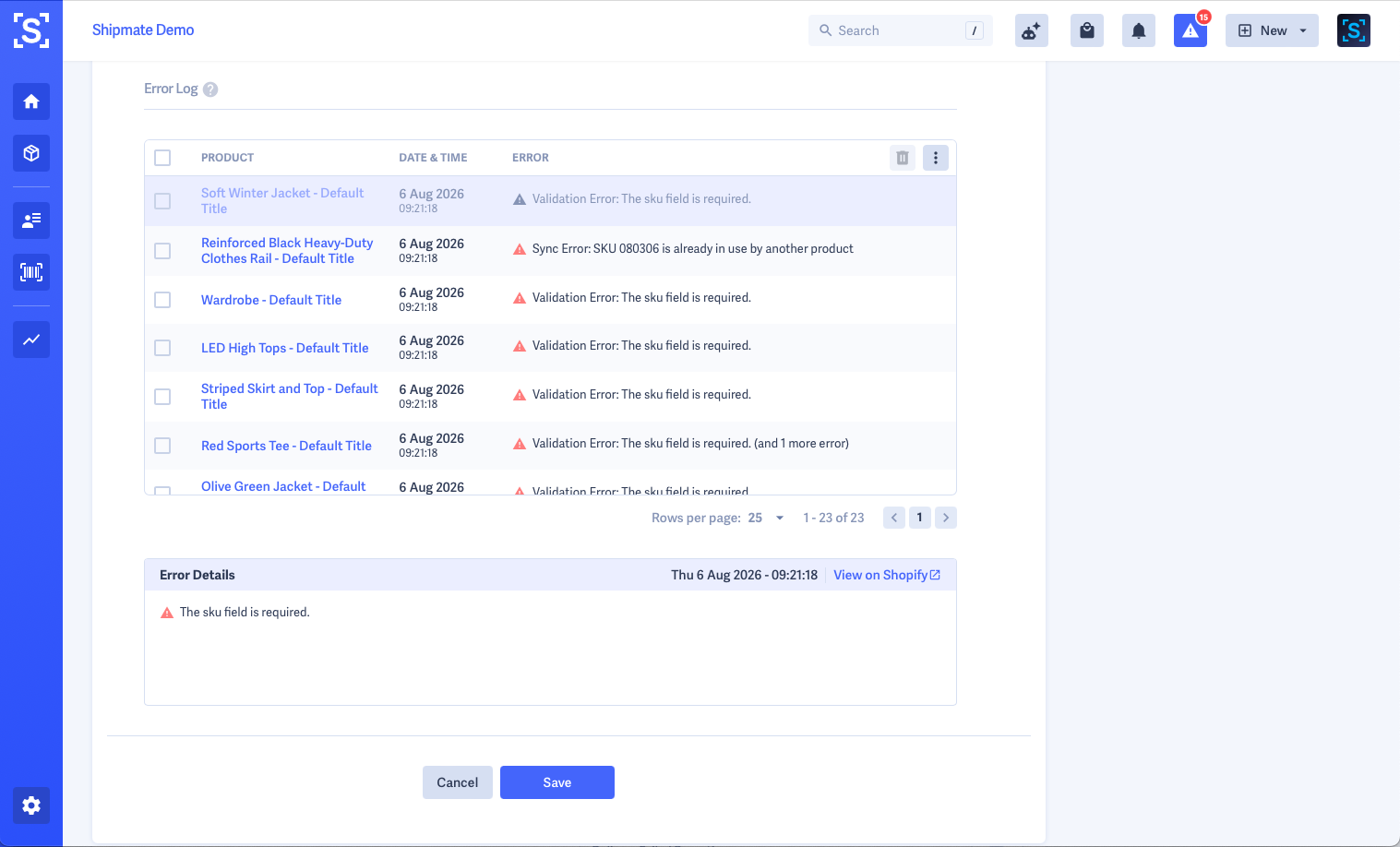 Shipmate - WooCommerce SKU Import - Error Log