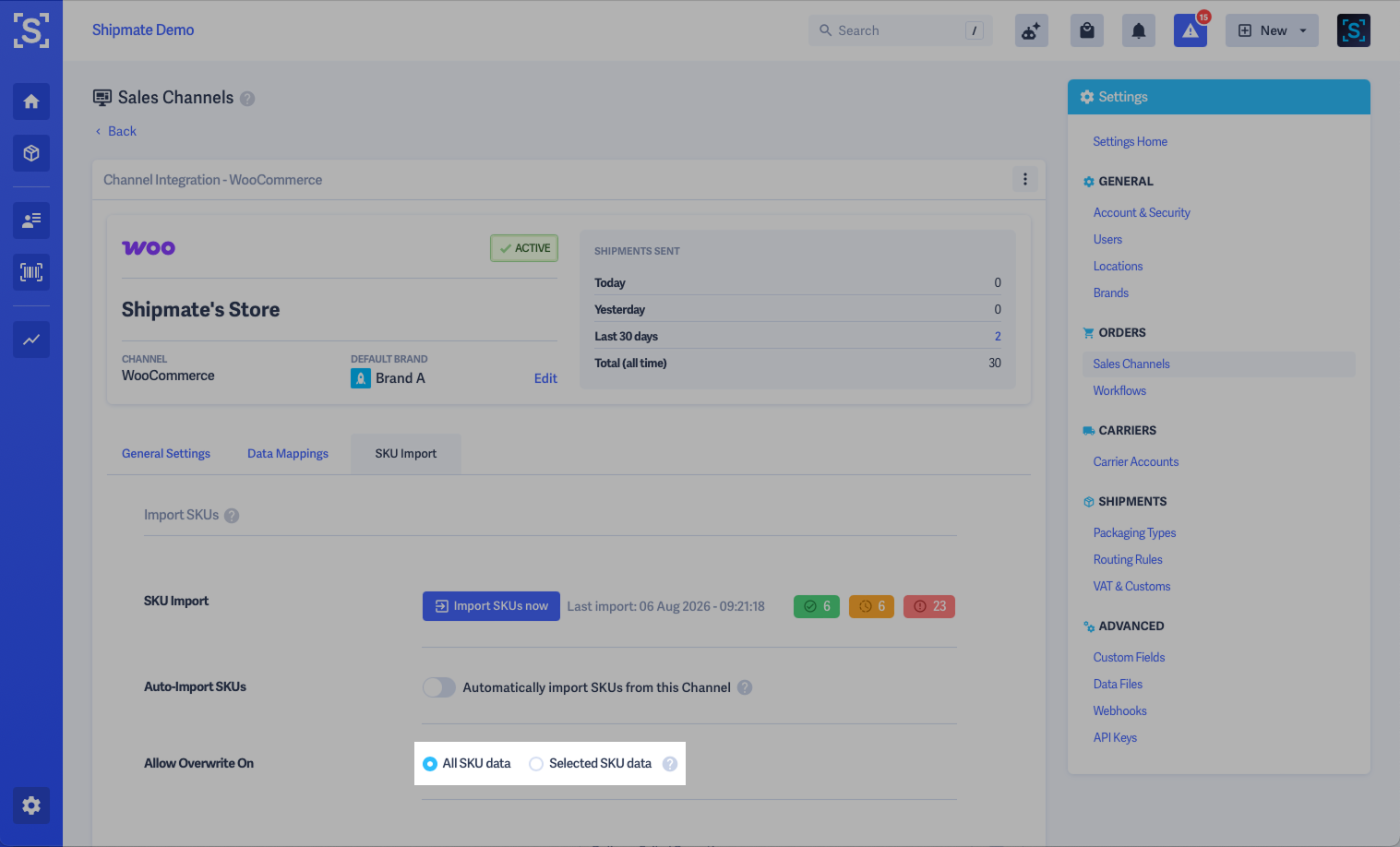 Shipmate - WooCommerce SKU Import - Allow Overwrite On