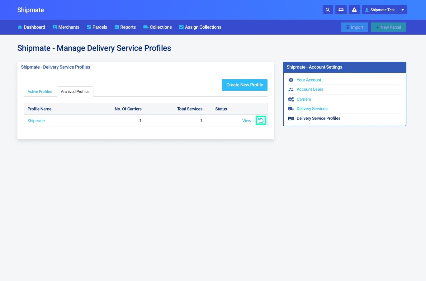 Shipmate - 3PL - Restore a Delivery Service Profile