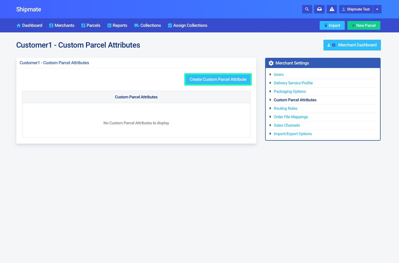 Shipmate - Your Account - Adding Custom Parcel Attributes