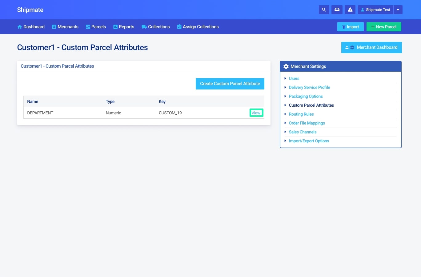 Shipmate - Your Account - Editing Custom Parcel Attributes