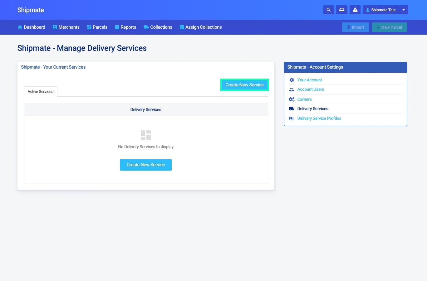 Shipmate - Your Account - Adding a Delivery Service