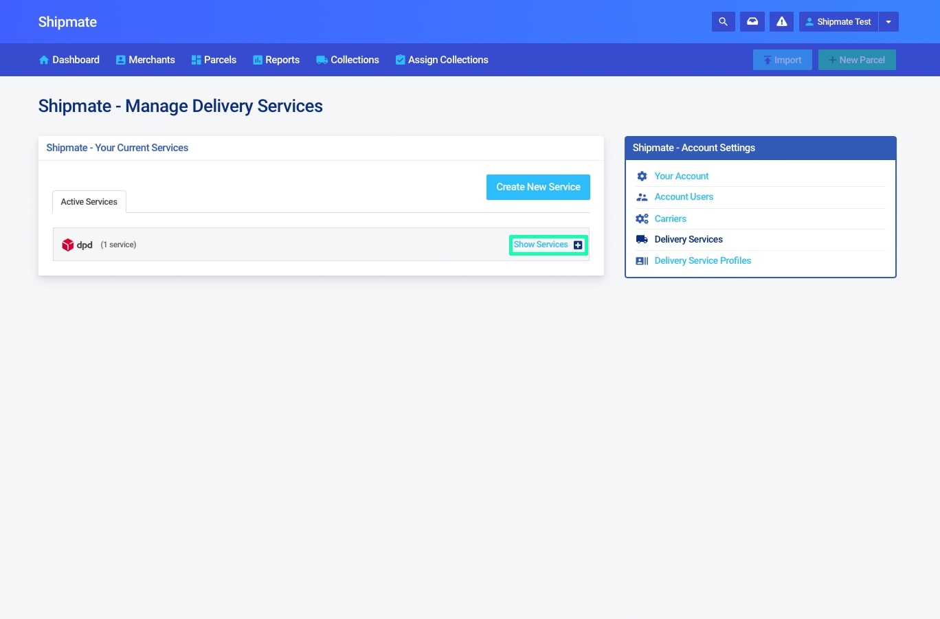 Shipmate - Your Account - Editing a Delivery Service