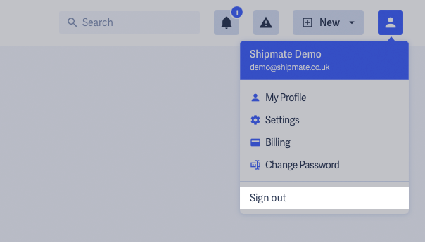 Shipmate - Profile Menu - Sign Out Highlighted