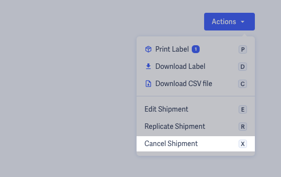 Shipmate - View Shipment - Actions Menu - Cancel Highlighted
