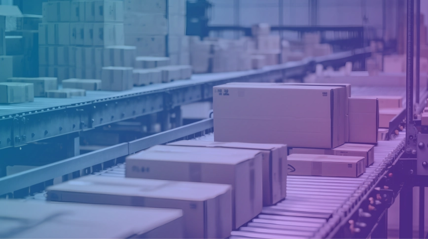 Parcels moving through an automated warehouse